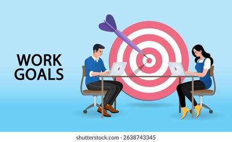 People pointing at giant target. Business opportunity concept. strategy or aiming. business targeting, aiming, focus. Hitting the target. Work problem resolution. Achieving the goal. Vector
