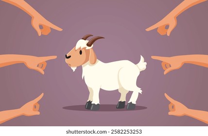 
People Pointing to a Scapegoat Vector Conceptual Illustration. Society wrongful condemning an outcast pushing responsibility