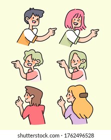 personas que apuntan a una linda ilustración de caricatura