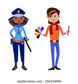 People police officer and artist different professions vector illustration.