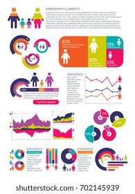 People population vector infographics with business charts, diagrams and man woman icons. Global economic concept. People population and demography chart visualization illustration