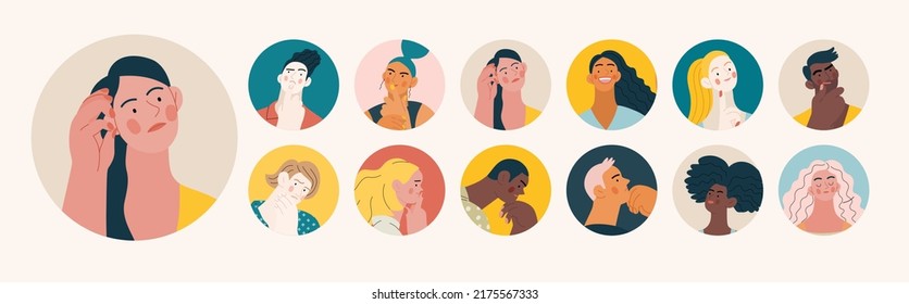 People portrait - Avatars, Thinking people -Modern flat vector concept illustration of people in thoughts, face portraits, round user avatars. Creative landing web page template