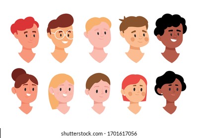 People portrait cartoon set vector illustration isolated on white background. Avatar collection for app. Diversity people concept. 