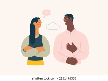 People portrait - Conversation -Modern flat vector concept illustration of talking people, half-length portrait, user avatar. Creative landing web page illustartion, conversation and discussion