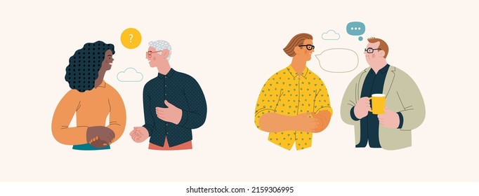 People portrait - Conversation -Modern flat vector concept illustration of talking people, half-length portrait, user avatar. Creative landing web page illustartion, conversation and discussion