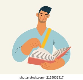 People portrait - Student -Modern flat vector concept illustration of a young male student, half-length portrait, user avatar. Creative landing web page illustartion