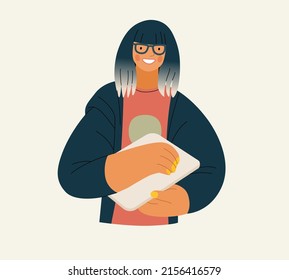 People portrait - Student -Modern flat vector concept illustration of a young female student, half-length portrait, user avatar. Creative landing web page illustartion