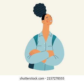 People portrait - Student -Modern flat vector concept illustration of a young female student, half-length portrait, user avatar. Creative landing web page illustartion
