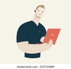 People portrait - Student -Modern flat vector concept illustration of a young male student, half-length portrait, user avatar. Creative landing web page illustartion