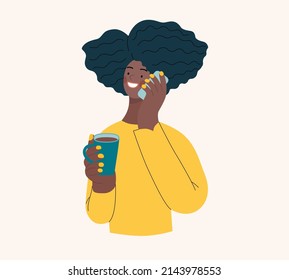 People portrait - Talking on the phone -Modern flat vector concept illustration of a young woman talking on the phone, half-length portrait, user avatar. Creative landing web page illustartion