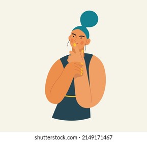 Retrato de la gente - Pensando en la gente - Moderna ilustración de un joven pensando en algo, retrato de media longitud, avatar del usuario. Ilustración creativa de la página web de aterrizaje