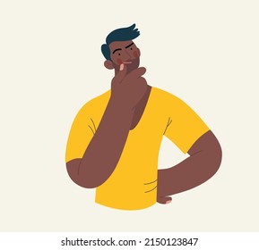 People portrait - Thinking people -Modern flat vector concept illustration of a young man thinking about something, half-length portrait, user avatar. Creative landing web page illustartion