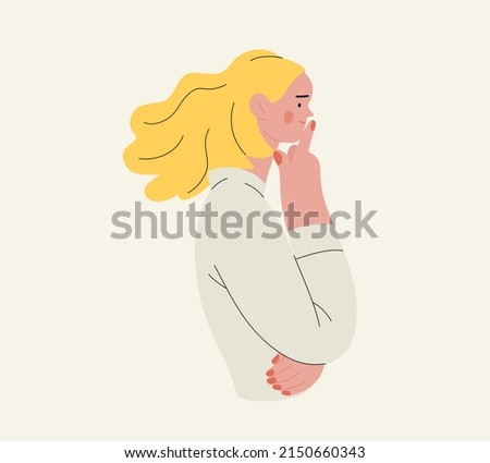 People portrait - Thinking people -Modern flat vector concept illustration of a young man thinking about something, half-length portrait, user avatar. Creative landing web page illustartion