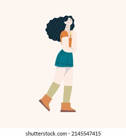 People portrait - Women -Modern flat vector concept illustration of a standing young woman, user avatar, full-length portrait. Creative illustartion, feminism protest, girl power, ethnicity diversity