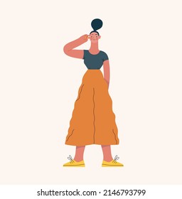 People portrait - Women -Modern flat vector concept illustration of a standing young woman, user avatar, full-length portrait. Creative illustartion, feminism protest, girl power, ethnicity diversity