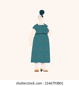 People portrait - Women -Modern flat vector concept illustration of standing elderly woman, user avatar, full-length portrait. Creative illustartion, feminism protest, girl power, ethnicity diversity