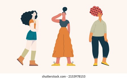 People portrait - Women portratits set -Modern flat vector concept illustration of standing women, user avatars, full-length portraits Illustration on feminism protest, girl power, ethnicity diversity