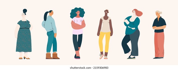 People portrait - Women portratits set -Modern flat vector concept illustration of standing women, user avatars, full-length portraits Illustration on feminism protest, girl power, ethnicity diversity svg
