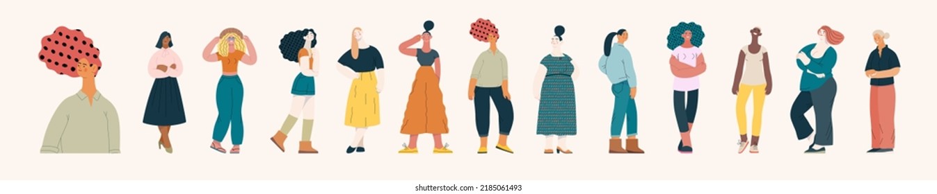 People portrait - Women portratits set -Modern flat vector concept illustration of standing women, user avatars, full-length portraits Illustration on feminism protest, girl power, ethnicity diversity svg
