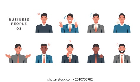 People portraits of businessmen with negative emotion, female faces avatars isolated icons set, flat vector design illustration