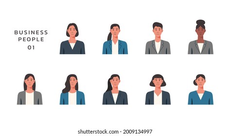 People portraits of businesswomen isolated icons set, female faces avatars, flat vector design illustration