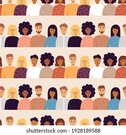 People Portraits Seamless Pattern. Vector Illustration of Trendy Background.