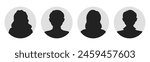 people portraits, silhouettes, avatars or profiles for unknown anonymous persons. Man, woman, male and female . Black and white vector illustration. All objects are isolated