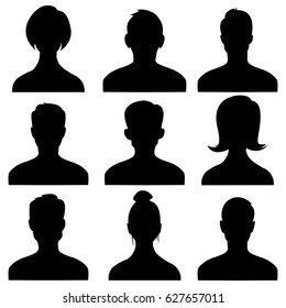 People Portraits,female And Male Head Silhouettes Avatar, Profile.  