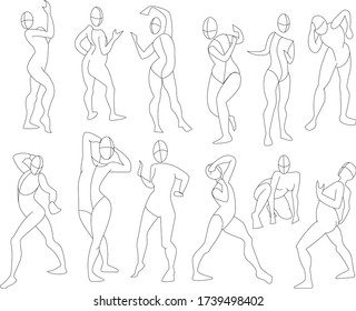 people poses line set girl body woman