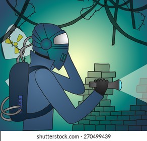 People in a post-apocalyptic world. Vector illustration.