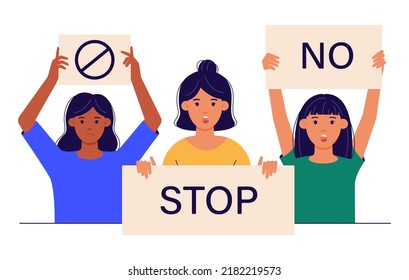People with posters. Protest. A crowd of people is holding banners, activists are demonstrating. Street demonstration, poster, political revolution, demonstration. Vector illustration