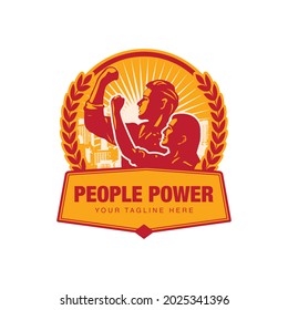 People Power Logo,  Hands And Fist Raised In The Air Vector Illustration,  Hand Up For Showing Power Of Our, HR, Human Resources,