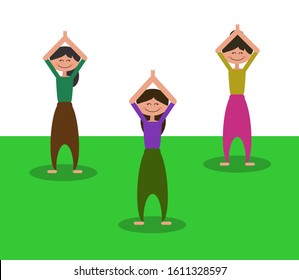 People practice. Group yoga class. Vector illustration.