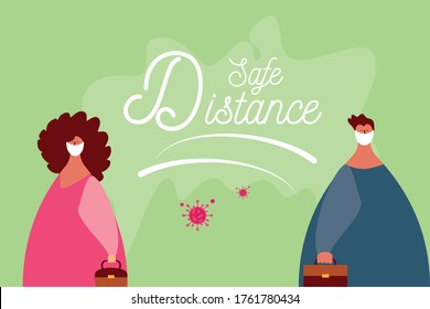 people practice social distancing, poster vector illustration design
