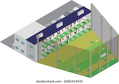 People practicing golf at an isometric golf driving range