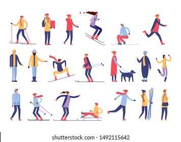 people practicing snow activities vector illustration design