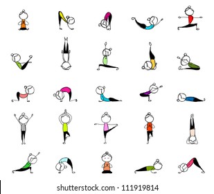 People practicing yoga, 25 poses for your design