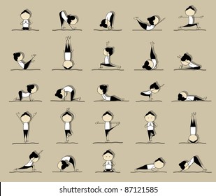 People practicing yoga, 25 poses for your design