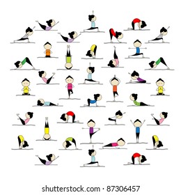 People practicing yoga, 25 poses for your design