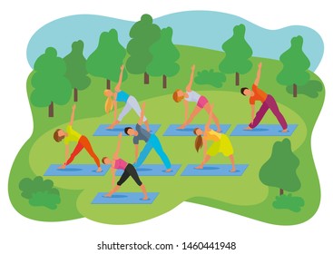 PEOPLE PRACTICING YOGA IN A PARK