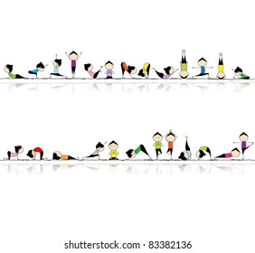 People practicing yoga, seamless background for your design