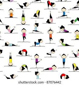People practicing yoga, seamless background for your design