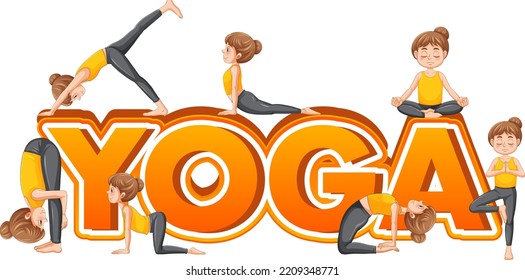 People practicing yoga with text illustration