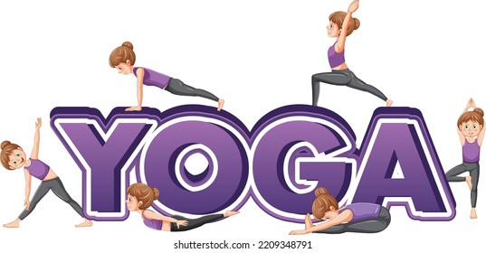 People practicing yoga with text illustration