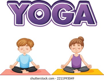 People practicing yoga with text illustration