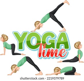 People practicing yoga with text illustration