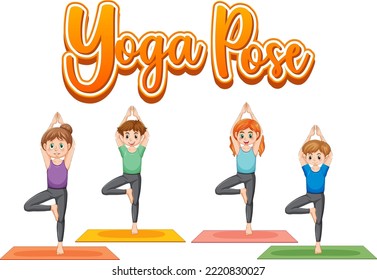 People practicing yoga with text illustration