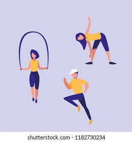 people praticing exercise avatar character
