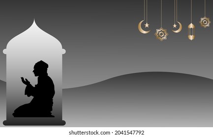 people praying illustration on arabic background design