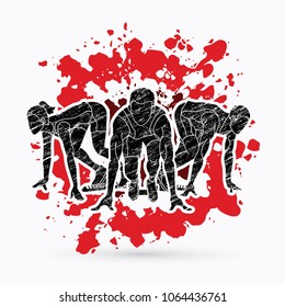 People prepare start running designed on splatter blood background graphic vector